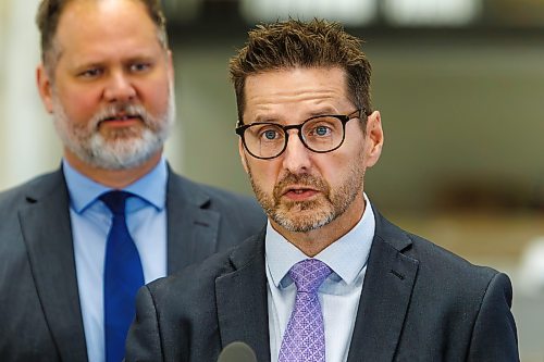 MIKE DEAL / FREE PRESS
Chief Judge Ryan Rolston, provincial court of Manitoba, and Justice Minister Matt Wiebe (not pictured) announce that Judge Jerilee Ryle has been appointed Manitoba’s first associate chief judge of reconciliation, during a press conference in the Grand Law Library at 408 York Ave, Friday morning.
Other vip’s in attendance were Mike Moroz, Minister of Innovation and New Technology, Melissa Brown, Justice Manager at MKO, and Crystal Brown, Director of Justice and Rights SCO.
Reporter: Dean Pritchard
260619 - Friday, June 19, 2026.