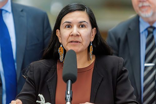 MIKE DEAL / FREE PRESS
Associate Chief Judge of reconciliation, Jerilee Ryle, speaks during the announcement.
Justice Minister Matt Wiebe and Chief Judge Ryan Rolston, provincial court of Manitoba, announce that Judge Jerilee Ryle has been appointed Manitoba’s first associate chief judge of reconciliation, during a press conference in the Grand Law Library at 408 York Ave, Friday morning.
Other vip’s in attendance were Mike Moroz, Minister of Innovation and New Technology, Melissa Brown, Justice Manager at MKO, and Crystal Brown, Director of Justice and Rights SCO.
Reporter: Dean Pritchard
260619 - Friday, June 19, 2026.