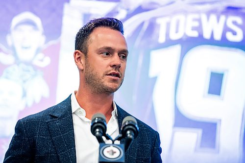 MIKAELA MACKENZIE / FREE PRESS
	
Jonathan Toews announces his retirement at the Jonathan Toews Sportsplex on Friday, June 19, 2026.

For sports story.
Free Press 2026