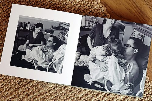 Photos in an album show Emma and Colton Spraggs and their daughter Robyn with their son Jayce, at the Neonatal Intensive Care Unit at St. Boniface Hospital in Winnipeg. (Photos by Tim Smith/The Brandon Sun)