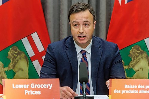MIKE DEAL / FREE PRESS
Finance Minister Adrien Sala speaks about the release of the Provincial grocery study findings at a press conference at the Manitoba Legislative building Monday morning.
Reporter: Carol Sanders
260622 - Monday, June 22, 2026.