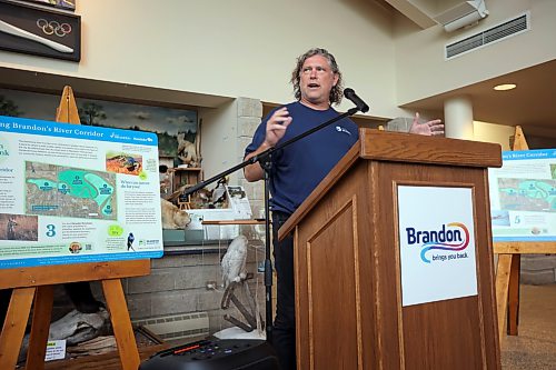 22062026
Brandon Mayor Jeff Fawcett talks during an event at the Riverbank Discovery Centre on Monday morning to announce the adding of five city-owned lands to Manitoba’s Protected and Conserved Areas Network. 
 (Tim Smith/The Brandon Sun)