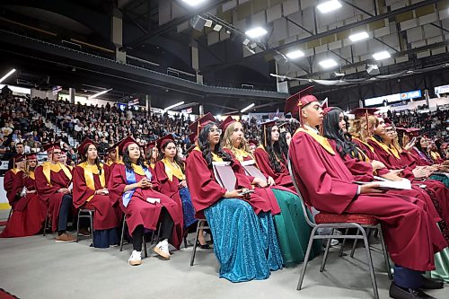 23062026
Graduates watch the presentation of certificates, awards and scholarships during the Crocus Plains Regional Secondary School Class of 2026 convocation ceremony at Assiniboine Credit Union Place on Tuesday.
(Tim Smith/The Brandon Sun)