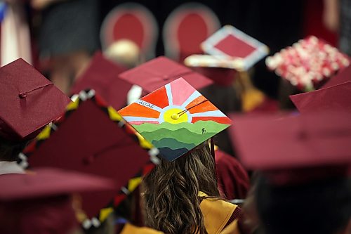 23062026
A graduate wears a decorated mortarboard during the Crocus Plains Regional Secondary School Class of 2026 convocation ceremony at Assiniboine Credit Union Place on Tuesday.
(Tim Smith/The Brandon Sun)