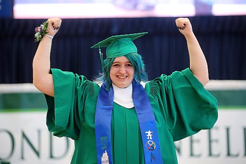 24062026
Addison Horkey celebrates while walking up to receive her diploma during École Secondaire Neelin High School’s 2026 convocation at the Brandon University Healthy Living Centre on Wednesday. Neelin had 85 graduates.
 (Tim Smith/The Brandon Sun)