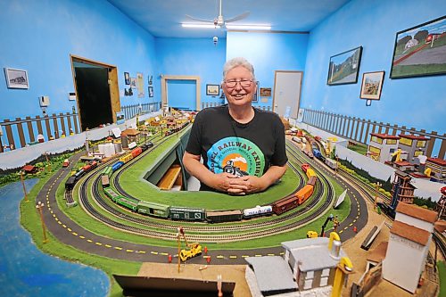 Stan Peck stands in the model railway exhibit at the Irvin Goodon International Wildlife Museum in Boissevain. Peck was named volunteer of the year in the 2026 Tribute to Tourism awards hosted by Tourism Westman in June for his work in the exhibit. Peck has spent years helping to relocate and reassemble a model train track built by the late Earl Patterson, who handcrafted replica landmarks such as the Brandon Generating Station and incorporated them into a diorama with remote trains. (Connor McDowell/The Brandon Sun)