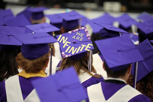 25062026
A graduate wears a decorated mortarboard during the Vincent Massey High School class of 2026 graduation ceremony at Assiniboine Credit Union Place on Thursday. 
 (Tim Smith/The Brandon Sun)