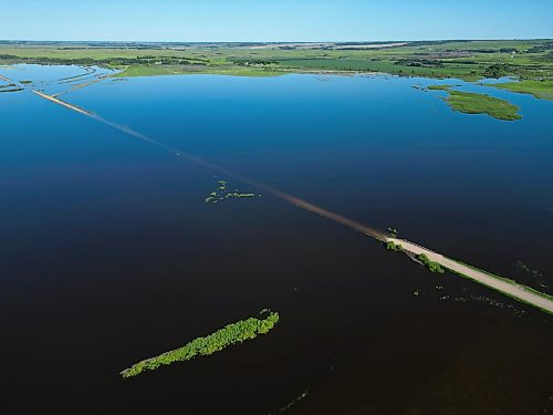 25062026
Flood waters from the swollen Assiniboine River cover farmland and submerge portions of a grid road bisecting Highway 250 north of Alexander on Thursday.
(Tim Smith/The Brandon Sun)default