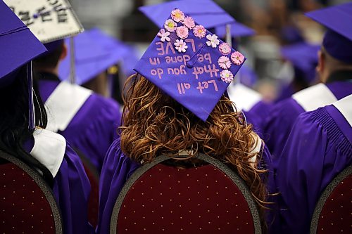 25062026
A graduate wears a decorated mortarboard during the Vincent Massey High School class of 2026 graduation ceremony at Assiniboine Credit Union Place on Thursday.
(Tim Smith/The Brandon Sun)