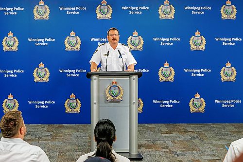 MIKE DEAL / FREE PRESS
Winnipeg Police Chief Gene Bowers speaks during a press conference to discuss a recently launched initiative in relation to open drug-use and drug trafficking in public places.
Reporter: Scott Billeck
260626 - Friday, June 26, 2026.
