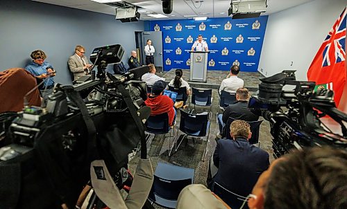 MIKE DEAL / FREE PRESS
Winnipeg Police Chief Gene Bowers speaks during a press conference to discuss a recently launched initiative in relation to open drug-use and drug trafficking in public places.
Reporter: Scott Billeck
260626 - Friday, June 26, 2026.