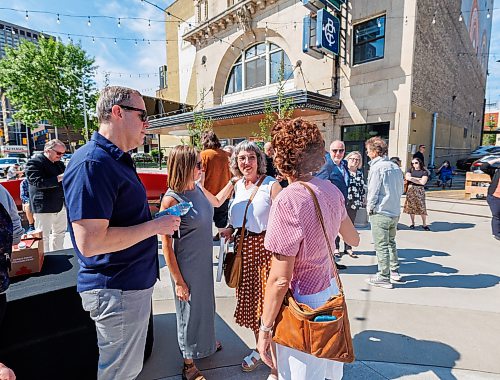 MIKE DEAL / FREE PRESS
Ginette Lavack MP for St. Boniface—St. Vital is greeted by friends and family before the grand opening of the plaza outside the Burton Cummings Theatre named after her late husband Kevin Walters, Friday afternoon.
Standup
260626 - Friday, June 26, 2026.