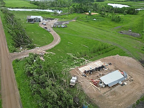 Damage to a home and property neighbouring the Browns south of Rossburn is visible on Monday after a powerful tornado hit the property on Sunday evening. (Tim Smith/The Brandon Sun)