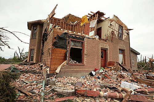 29062026
The home belonging to Brian and Bernadine Brown south of Rossburn, Manitoba on Monday after a powerful tornado hit the property on Sunday evening while Brian and Bernadine were inside. Their home, several other buildings on the property, vehicles and hundreds of trees were all heavily damaged by the tornado, but luckily escaped uninjured.
(Tim Smith/The Brandon Sun)