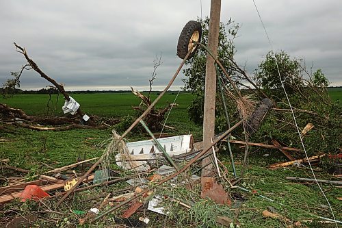 29062026
Damage to vehicles and buildings including a historic barn at the property belonging to Brian and Bernadine Brown south of Rossburn, Manitoba on Monday after a powerful tornado hit the property on Sunday evening while Brian and Bernadine were inside. Their home, several other buildings on the property, vehicles and hundreds of trees were all heavily damaged by the tornado, but luckily escaped uninjured. 
(Tim Smith/The Brandon Sun)