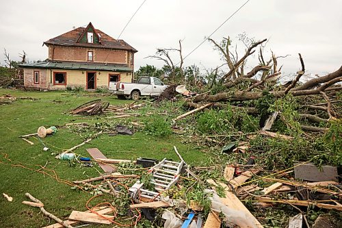 29062026
The home belonging to Brian and Bernadine Brown south of Rossburn, Manitoba on Monday after a powerful tornado hit the property on Sunday evening while Brian and Bernadine were inside. Their home, several other buildings on the property, vehicles and hundreds of trees were all heavily damaged by the tornado, but luckily escaped uninjured.
(Tim Smith/The Brandon Sun)