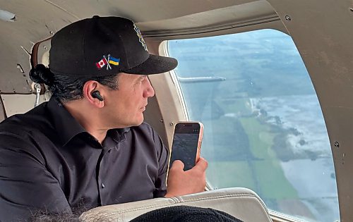 MIKE DEAL / WINNIPEG FREE PRESS
Manitoba Premier Wab Kinew surveys flooding during flight from Dauphin to Swan River, Manitoba, July 2, 2026