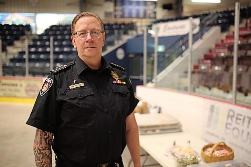 02072026
Dauphin Fire Department Fire Chief Cameron Abrey, inside the staging area and command centre for flood relief efforts inside Credit Union Place in Dauphin on Thursday. (Tim Smith/The Brandon Sun)