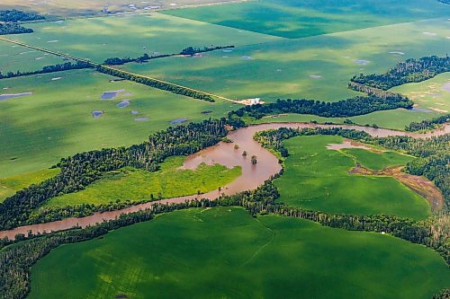 MIKE DEAL / FREE PRESS
Flooded farmland between Swan River, MB, and Winnipeg, MB.
Manitoba Premier Wab Kinew flew to Dauphin, MB and Swan River, MB on Thursday to get a first hand look at some of the flood damage and to meet with officials and victims who are still in the midst of dealing with the situation.
260702 - Thursday, July 02, 2026.
