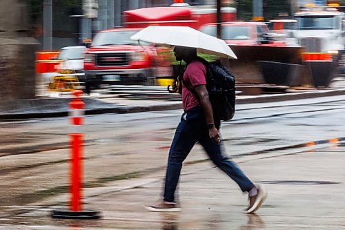 MIKE DEAL / FREE PRESS
Umbrellas were deployed against the wet weather for Monday morning commuters in downtown Winnipeg.
Standup
260706 - Monday, July 06, 2026.