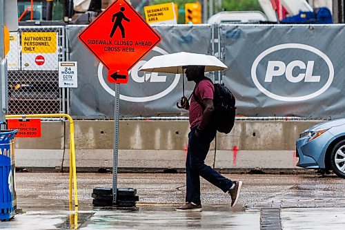 MIKE DEAL / FREE PRESS
Umbrellas were deployed against the wet weather for Monday morning commuters in downtown Winnipeg.
Standup
260706 - Monday, July 06, 2026.