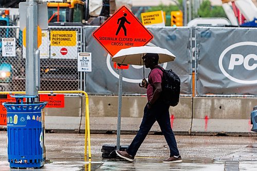 MIKE DEAL / FREE PRESS
Umbrellas were deployed against the wet weather for Monday morning commuters in downtown Winnipeg.
Standup
260706 - Monday, July 06, 2026.