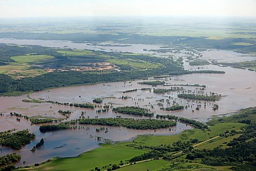 06072026
The Assiniboine River just west of Russell, Manitoba is swollen orders of magnitude beyond its usual banks, as seen from the air on Monday. That water is making it’s way downstream towards Brandon and eventually Winnipeg. 
(Tim Smith/The Brandon Sun)