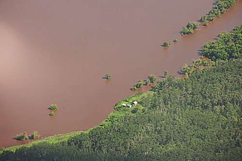 06072026
The Assiniboine River just west of Russell, Manitoba is swollen orders of magnitude beyond its usual banks, as seen from the air on Monday. That water is making it’s way downstream towards Brandon and eventually Winnipeg. 
(Tim Smith/The Brandon Sun)