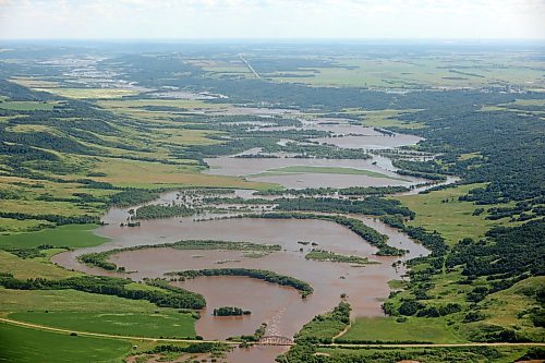 06072026
The Assiniboine River just west of Russell, Manitoba is swollen orders of magnitude beyond its usual banks, as seen from the air on Monday. That water is making it’s way downstream towards Brandon and eventually Winnipeg.
(Tim Smith/The Brandon Sun)