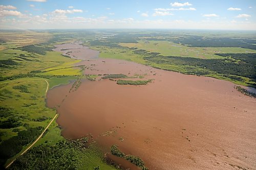 06072026
The Assiniboine River just west of Russell, Manitoba is swollen orders of magnitude beyond its usual banks, as seen from the air on Monday. That water is making it’s way downstream towards Brandon and eventually Winnipeg.
(Tim Smith/The Brandon Sun)