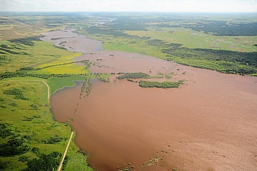 06072026
The Assiniboine River just west of Russell, Manitoba is swollen orders of magnitude beyond its usual banks, as seen from the air on Monday. That water is making it’s way downstream towards Brandon and eventually Winnipeg.
(Tim Smith/The Brandon Sun)