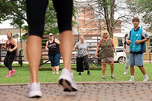 07072026
Zumba instructor Shawna Sherb-Jones leads participants in a free Zumba class in Princess Park along with Downtown Ambassadors on Tuesday. Sherb-Jones and fellow instructor Sandra Fernández led the class together. The classes will continue throughout the summer on Tuesdays from 11:00 AM until noon. The classes are organized by The Brandon Neighbourhood Renewal Corporation and Rosser &amp; Around. (Tim Smith/The Brandon Sun)