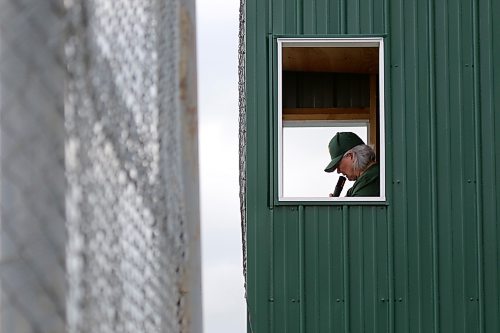 Jocelyn Beever announces the starting lineups from the new scorekeeper booth at the Rivers Comets' diamond on Friday. (Thomas Friesen/The Brandon Sun)