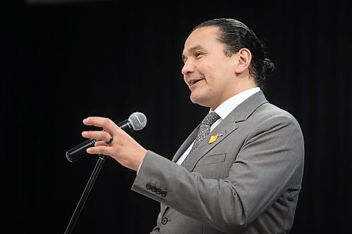 Manitoba Premier Wab Kinew, seen here delivering the state of the province address in Brandon last Thursday, said if the free transit program for youth goes well, “probably we’ll come back before long and say, ‘OK, let’s make transit free for seniors.’” (Tim Smith/The Brandon Sun)


