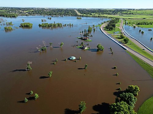 12072026
Dinsdale Park along First Street North in Brandon is almost completely submerged by flood water on Sunday. (Tim Smith/The Brandon Sun)
