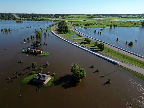 12072026
Dinsdale Park along First Street North in Brandon is almost completely submerged by flood water on Sunday. (Tim Smith/The Brandon Sun)