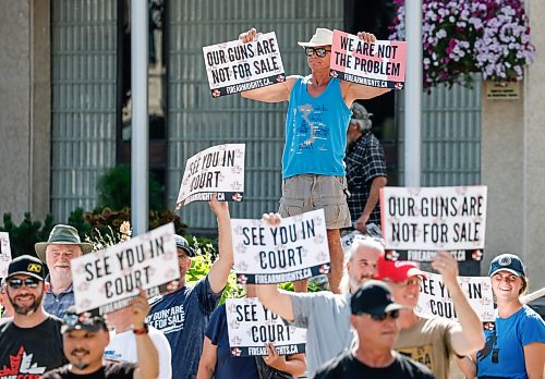 JOHN WOODS / FREE PRESS
Legal firearm owners rally at city hall Monday, July 13, 2026. The group was protesting the federal liberal government’s gun confiscation program and the city of Winnipeg’s support and involvement in the program.
reporter: morgan