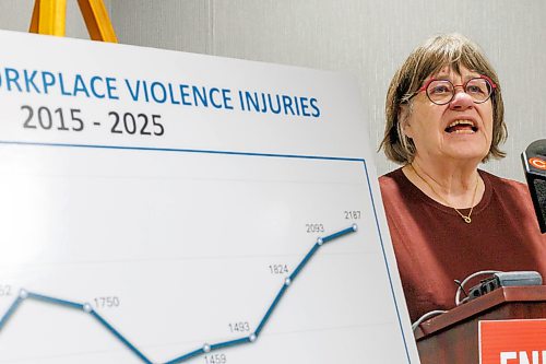 Karen Naylor, instructor in the University of Manitoba’s Labour Studies Program, speaks about the report. (Mike Deal/Winnipeg Free Press)