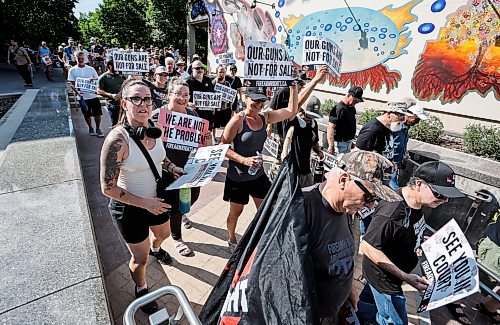 JOHN WOODS / FREE PRESS
Legal firearm owners rally at city hall Monday, July 13, 2026. The group was protesting the federal liberal government’s gun confiscation program and the city of Winnipeg’s support and involvement in the program.
reporter: morgan