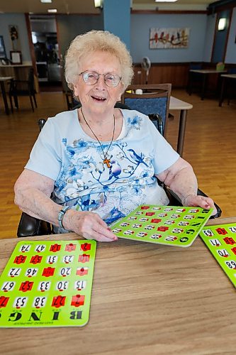 MIKE DEAL / FREE PRESS
Margaret Ward, resident, with some bingo cards which is her favourite pastime.
The Convalescent Home of Winnipeg at 276 Hugo Street North, is one of Canada's top-rated senior personal care homes.
Reporter: Janine LeGal
260714 - Tuesday, July 14, 2026.