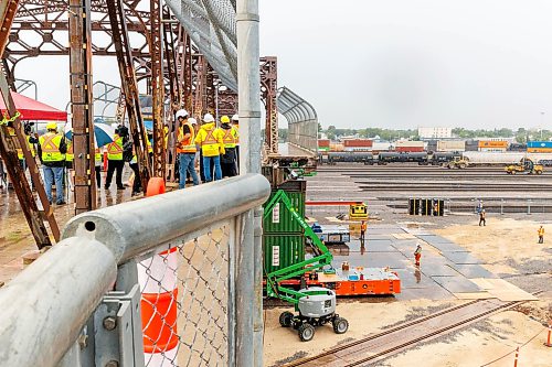 MIKE DEAL / FREE PRESS
Spane #15 of the Arlington Street Bridge is the first to be removed during the two year demolition project Thursday morning. By the end of the year most of the southern half of the bridge should be demolished.
Winnipeg Mayor Scott Gillingham was on hand to watch the start of the historic bridges removal. 
Reporter: Malak Abas
260716 - Thursday, July 16, 2026.