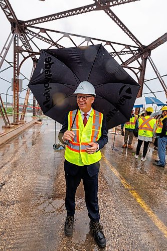 MIKE DEAL / FREE PRESS
Spane #15 of the Arlington Street Bridge is the first to be removed during the two year demolition project Thursday morning. By the end of the year most of the southern half of the bridge should be demolished.
Winnipeg Mayor Scott Gillingham was on hand to watch the start of the historic bridges removal. 
Reporter: Malak Abas
260716 - Thursday, July 16, 2026.