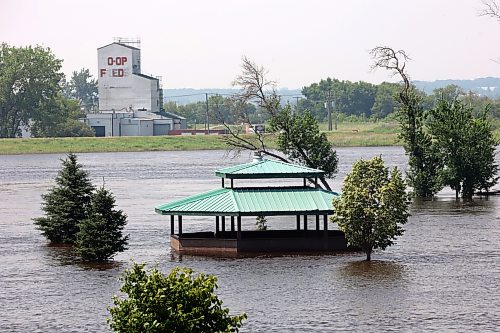 16072026
Floodwater continues to inundate Dinsdale Park in Brandon as water levels in the Assiniboine River continue to go down on Thursday.
(Tim Smith/The Brandon Sun)