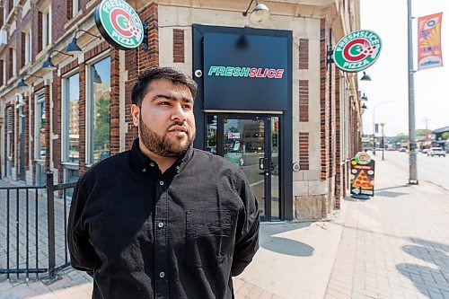 MIKE DEAL / FREE PRESS
Mridul Vohra, Owner, Fresh Slice Pizza, 100 Osborne Street, speaks during and after the media event where Winnipeg Police Insp. Max Waddell, West District, announced that WPS Operations will be focusing efforts to combat violent crime in Osborne Village, during a press conference in the parking lot of the Safeway in Osborne Village Tuesday afternoon.
Reporter: Erik Pindera
250724 - Thursday, July 24, 2025.