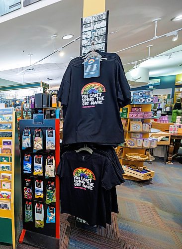 MIKE DEAL / FREE PRESS
Pembina Valley Pride had its billboard vandalized with spray paint last month and the organization decided to turn a negative into a positive, by turning the vandalized image into a design with the words “you can’t spray the gay away” and emblazoned it on a t-shirt, which you can now purchase at McNally Robinson’s with all proceeds going to Pembina Valley Pride.
Reporter: Zoe Pierce
260717 - Friday, July 17, 2026.
