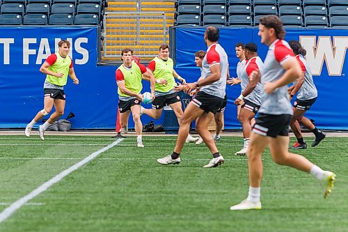 MIKE DEAL / FREE PRESS
Lockie Kratz prepares to toss the ball during practice.
Members of Canada’s Men's Rugby Team take part in the Captain's Run Friday morning at Princess Auto Stadium ahead of their World Rugby Nations Cup match against Zimbabwe on July 18th.
Reporter: Josh Frey-Sam
260717 - Friday, July 17, 2026.