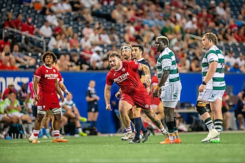BROOK JONES/FREE PRESS
Canadian men’s national rugby union face No. 24 Zimbabwe In the third match of pool play in the inaugural World Rugby Nations Cup at Princess Auto Stadium in Winnipeg, Man., Saturday, July 18, 2026. Pictured: Team Canada Kyle Steeves (No. 18) during second half action.