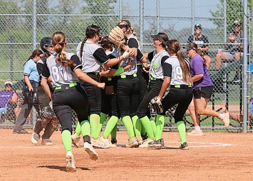 The Eastman Wildcats celebrate their 4-0 victory over Central Energy to win Softball Manitoba's under-17 provincial championship at Ashley Neufeld Softball Complex on Sunday afternoon. (Photos by Perry Bergson/The Brandon Sun)