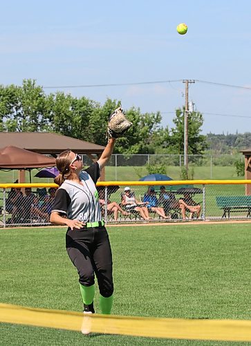 Eastman Wildcats right fielder Evelyn Calder (81) hauls in a long drive by a Central Energy hitter during the final of Softball Manitoba's under-17 provincial championship at Ashley Neufeld Softball Complex on Sunday afternoon. (Perry Bergson/The Brandon Sun)
July 19, 2026