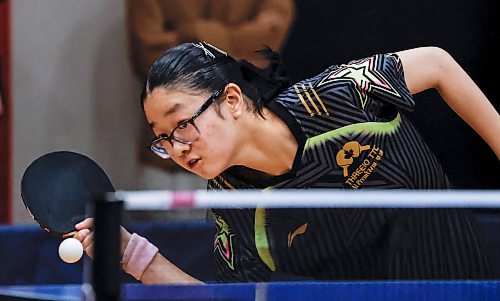 JOHN WOODS / FREE PRESS
Sunny Zhang returns a serve in the senior Women’s semi-final game in the Canadian Table Tennis Championships at the University of Winnipeg Sunday, July 19, 2026. Wang went on to win his match.
reporter: standup
